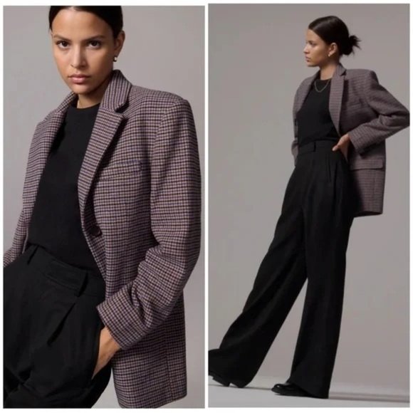 Everlane The ReWool® ’80s Blazer Blue and Brown Houndstooth 10 New Womens - Picture 15 of 16